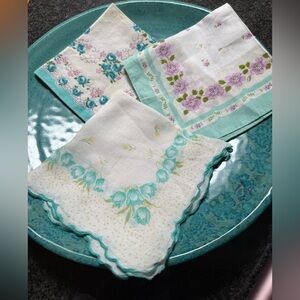 Vintage Three Floral Handkerchiefs